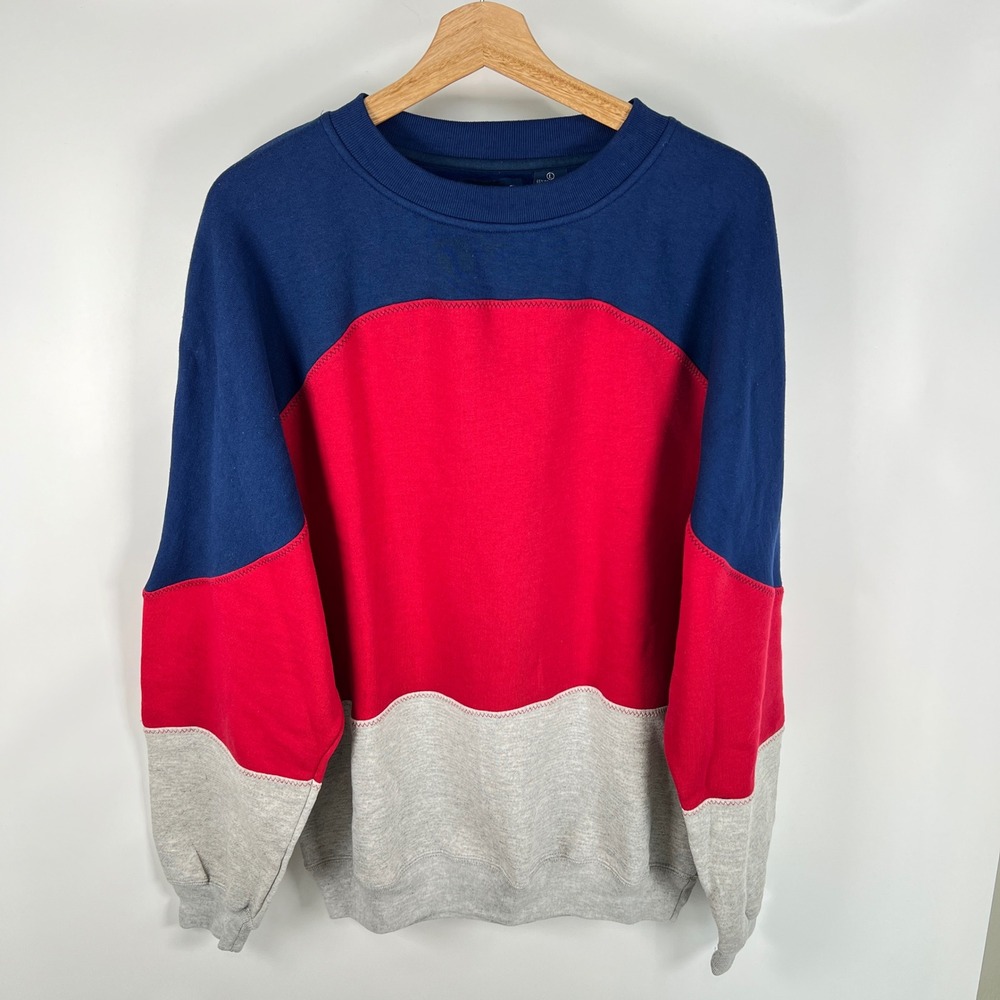 Towncraft Mens Colorblock Crewneck Sweatshirt Navy Red Gray L Vtg 90s New